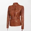 Carolyn Multi Pocket Women's Belted Style Cognac Waxed Leather Jackets