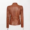 Carolyn Multi Pocket Women's Belted Style Cognac Waxed Leather Jackets