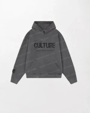 Gray For The Culture Crystal Hoodie - 'Culture' Text in Black, Drawstring Hood, Kangaroo Pockets