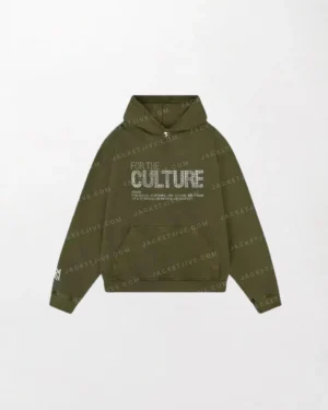 For The Culture Crystal Green Hoodie - 'Culture' Text in Black, Drawstring Hood, Kangaroo Pockets