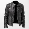 High-Quality Black Leather Vintage Cool Jacket with Fitted Silhouette