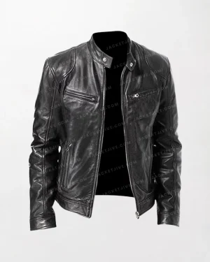 High-Quality Black Leather Vintage Cool Jacket with Fitted Silhouette