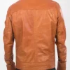Lambskin Leather Tan Bomber Jacket For Men Back