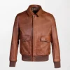 Men's Brown Leather RAF Bomber Jacket - Brown, Zipper Front, Button Cuffs