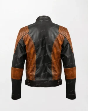 Men High-Gloss Orange Black Waxed Leather Jacket
