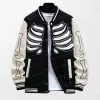 Men High-Quality Skeleton Print Striped Trim Jacket - Bold and Stylish