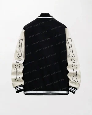 Men High-Quality Skeleton Print Striped Trim Jacket