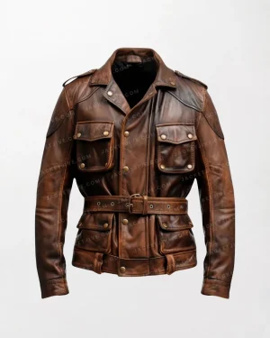 Men Army Style Vintage Leather Jacket - Rugged and Timeless