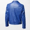 Men's Blue Leather Jacket with Stand Collar and Punk Design back