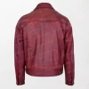 Mens Distressed Red Leather Rider Casual Jacket with Yoke and Patch Pockets back