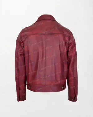 Mens Distressed Red Leather Rider Casual Jacket with Yoke and Patch Pockets back