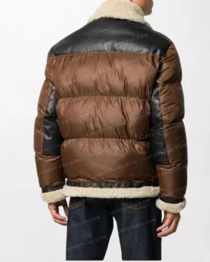 Men’s Front Full Zipped Puffer Leather Jacket Back