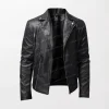 Men's Leather Motorcycle Washed Leather Jacket with Stand Collar - Punk Fashion