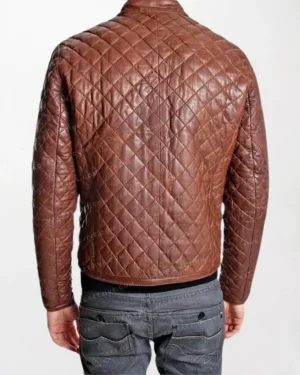 Men's Quilted Hutch Brown Leather Jacket Back