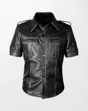 Men's Vintage Style Short Sleeve Black Leather Motor Bike Jacket