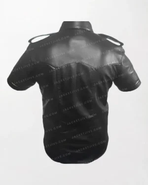 Men's Vintage Style Short Sleeve Black Leather Motor Bike Jacket back