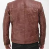 Men's Waxed Brown Leather Jacket with Two Pockets back