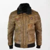 Military Insignia Skull Crossbones Bomber Jacket - Brown Leather, Vintage Style