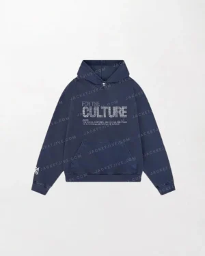 Navy Blue For The Culture Crystal Hoodie - 'Culture' Text in White, Drawstring Hood, Kangaroo Pockets
