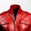 Red High-Quality Leather Jacket Featuring Strap Pockets