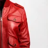 Red High-Quality Leather Jacket Featuring Strap Pockets
