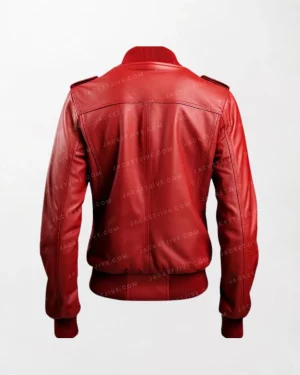 Red High-Quality Leather Jacket Featuring Strap Pockets