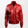 Red High-Quality Leather Jacket Featuring Strap Pockets - Stylish and Functional