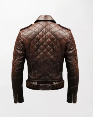 Stylish Quilted Biker Brown Leather Jacket