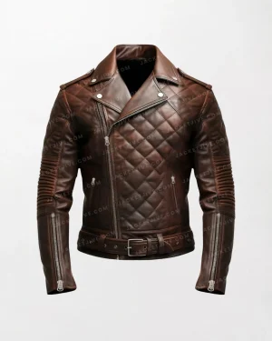 Men Stylish Quilted Biker Brown Leather Jacket - Rugged and Trendy