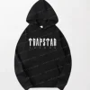 Black Trapstar Hoodie - Traps Text in White, Drawstring Hood, Kangaroo Pocket, Ribbed Cuff and Hem