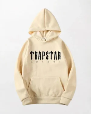 White Trapstar Hoodie - Traps Text in black, Drawstring Hood, Kangaroo Pocket, Ribbed Cuff and Hem