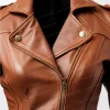 Women Brown Slim Fit Asymmetrical Biker Leather Jacket