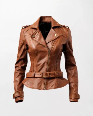 Women Brown Slim Fit Asymmetrical Biker Leather Jacket - Stylish and Chic