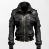 Women Designer Black Biker Bomber Leather Jacket - Sleek and Stylish