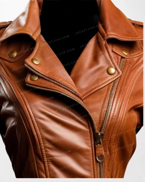 Women Fashionable Asymmetrical Brown Leather Jacket