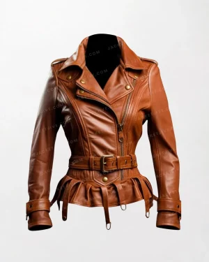 Women Fashionable Asymmetrical Brown Leather Jacket - Trendy and Chic
