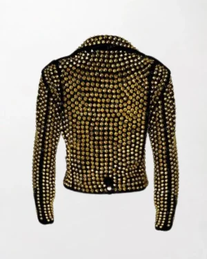 Women Golden Studded Cowhide Brando Jacket Back