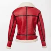 Women Red Leather Jacket with White Faux Fur Collar Back