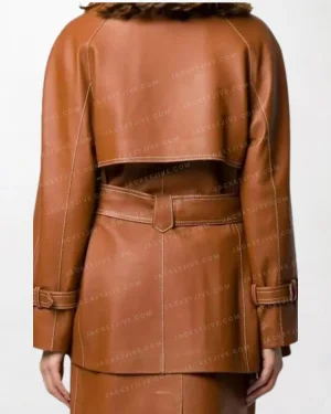 Women’s Brown Belted High-Quality Leather Coat back