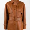 Women’s Brown Belted High-Quality Leather Coat with Stylish Design