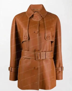 Women’s Brown Belted High-Quality Leather Coat with Stylish Design