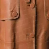 Women’s Brown Belted High-Quality Leather Coat pocket