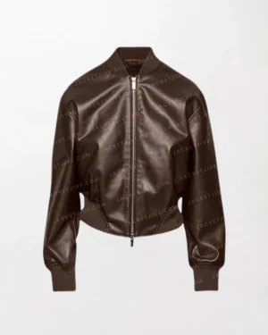 Women's Brown Leather Shearling Jacket with Zipper and Hood - Brown, Shiny Leather