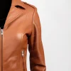 Women's Genuine Tan Biker Leather