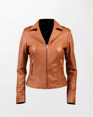 Women's Genuine Tan Biker Leather Jacket - Classic and Stylish