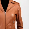 Women's Genuine Tan Biker Leather