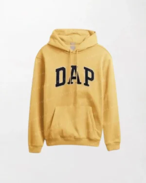 Yellow DAP Hoodie with Front Pocket and Drawstring Hood