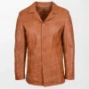 Classic Brown Leather Jacket with Leather Trimmings Reefer Jacket Thrill Tan