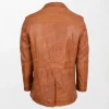 Classic Brown Leather Jacket with Leather Trimmings Reefer Jacket Thrill Tan back