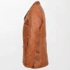 Classic Brown Leather Jacket with Leather Trimmings Reefer Jacket Thrill Tan left side